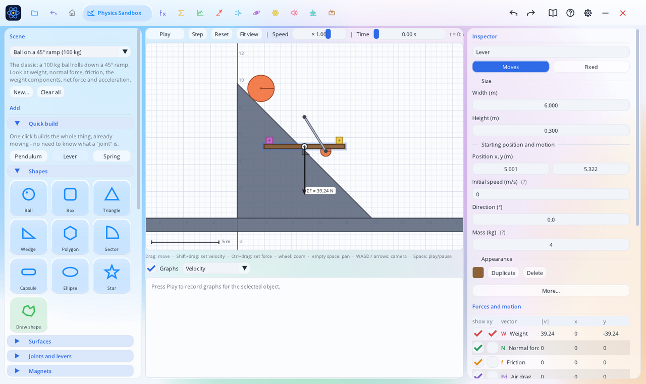 Quick-build lever with asymmetric weights tipping under gravity