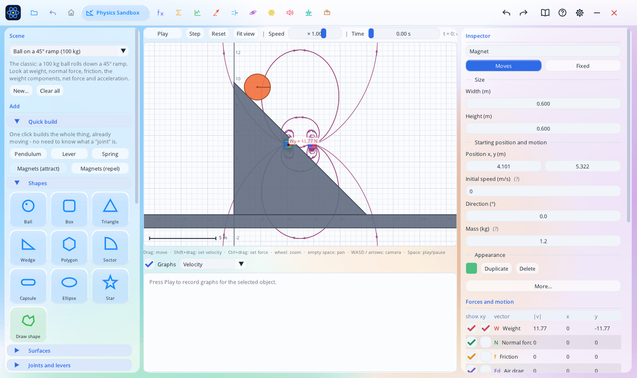 Two magnets with visible dipole field lines attracting each other